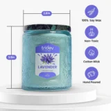 Lavender themed candle image from Tridev Candles showcasing soothing fragrance, natural floral essence, and calming home ambiance experience.