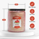 Rose candle image from Tridev Candles showcasing romantic floral fragrance, handcrafted design, and soft calming home ambiance experience.