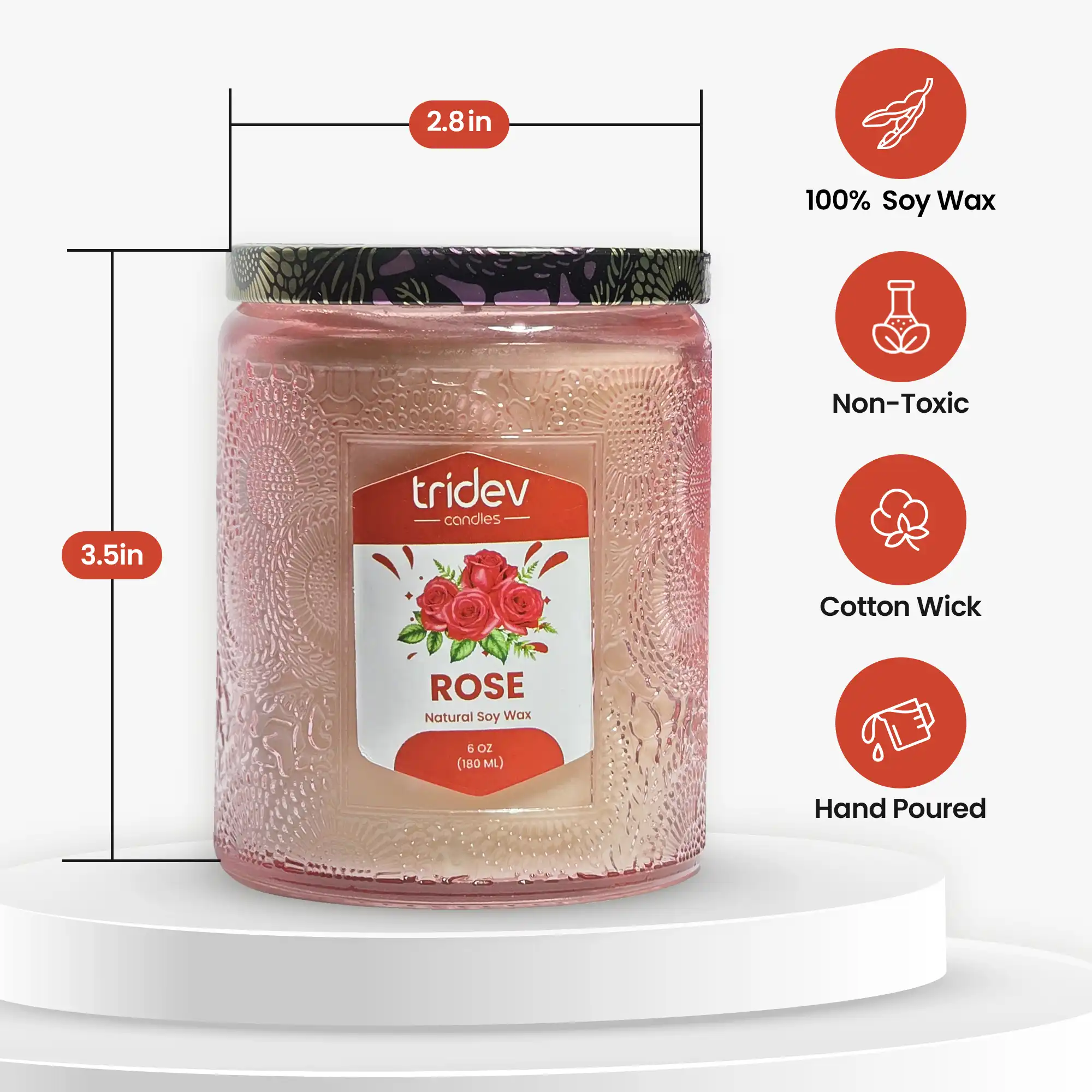 Rose candle image from Tridev Candles showcasing romantic floral fragrance, handcrafted design, and soft calming home ambiance experience.