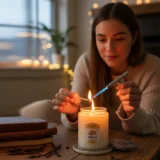 Vanilla candle image from Tridev Candles showcasing elegant sweet fragrance, handcrafted quality, and relaxing warm home ambiance experience.