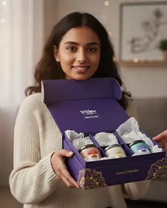 About Tridev Candles image showcasing handcrafted candle making process, brand story, and natural eco-friendly home fragrance lifestyle.