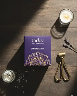 About Tridev Candles image representing brand values, handcrafted candle production, sustainability focus, natural ingredients, and eco-friendly lifestyle commitment.